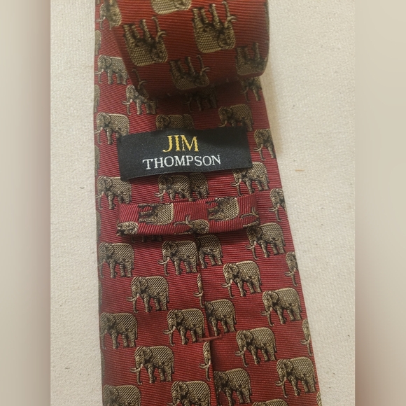 Jim Thompson 100% Silk Men's Necktie Burgundy Animal Elephant - Picture 6 of 7